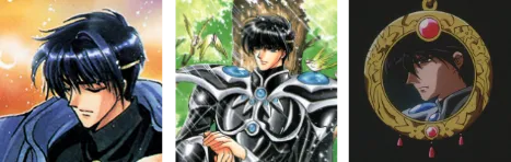 Three headshots of the character Lantis from Magic Knight Rayearth